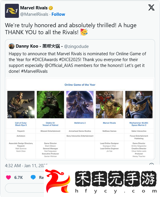 《漫威爭鋒》Steam在線人數(shù)達(dá)64萬，成功入圍DICE最佳線上游戲